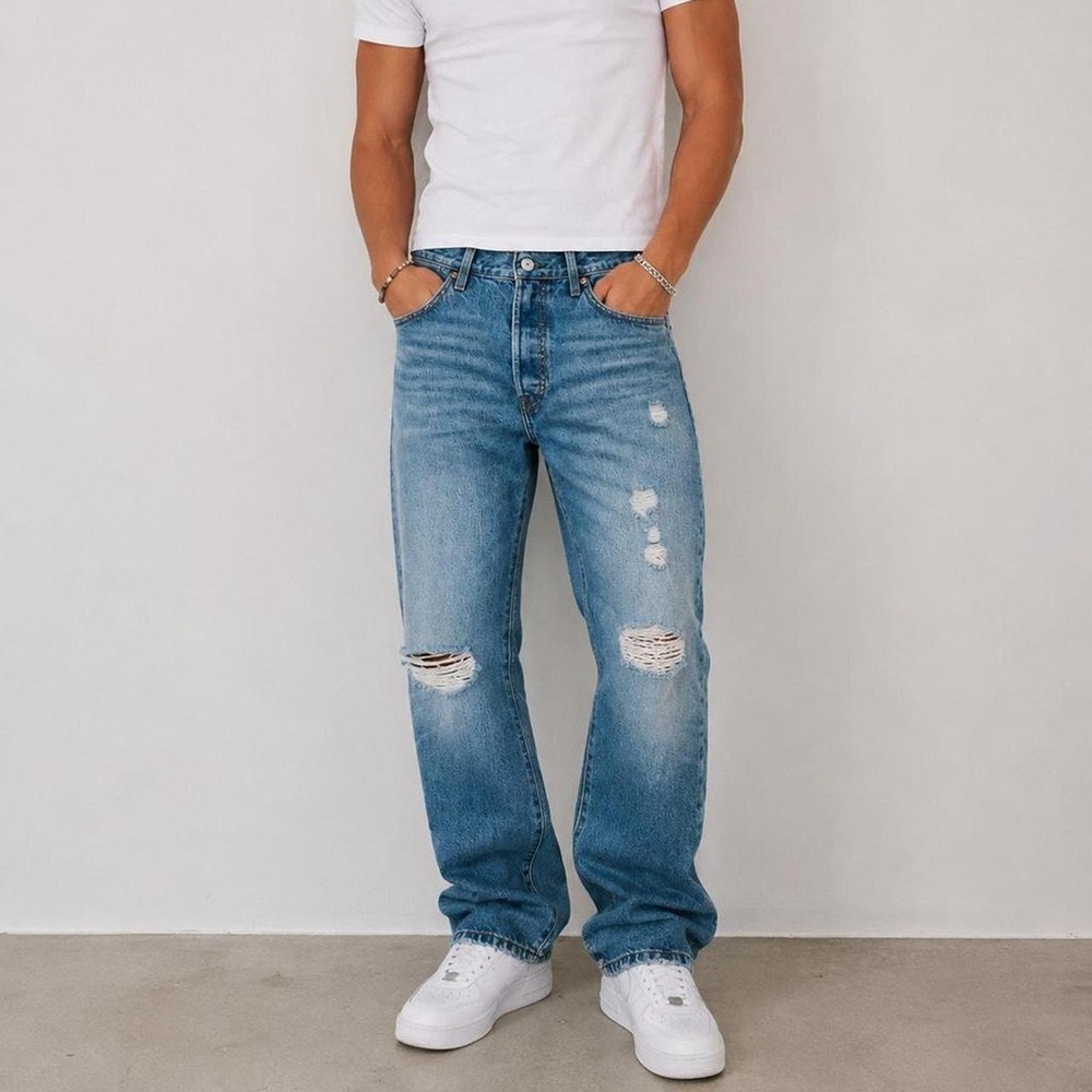Levi's 501 Original Fit Distressed Jeans Men's Light Wash Button Fly Denim 29x30